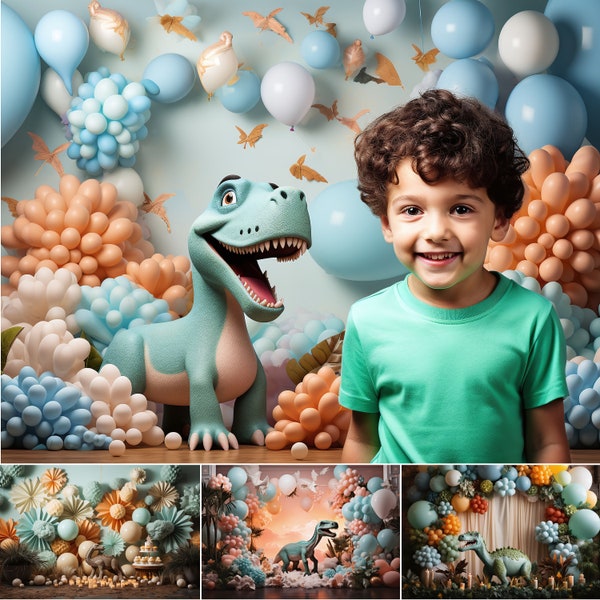 5 Dino Adventure Birthday Photography Backdrops and 1 Gift | Birthday Party Photoshoot | Digital Studio Backgrounds | Dinosaur Themed Props