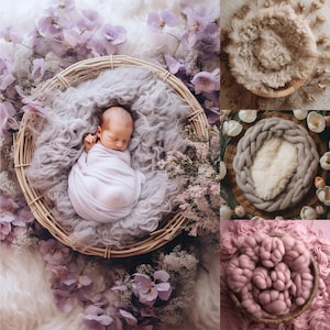 5 Fondali classici per cesto neonato / Servizio fotografico per bambina / Fotografia all'interno del cesto / Oggetti di scena per foto di neonato / Sfondi digitali per studio