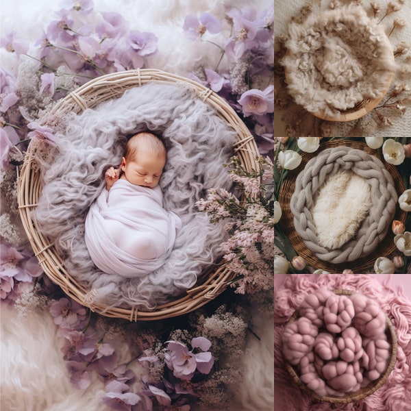 5 Classic Newborn Basкet Backdrop | Baby Girl Photoshoot | Inside Basket Photography | Baby Boy Photo Props | Studio Digital Backgrounds