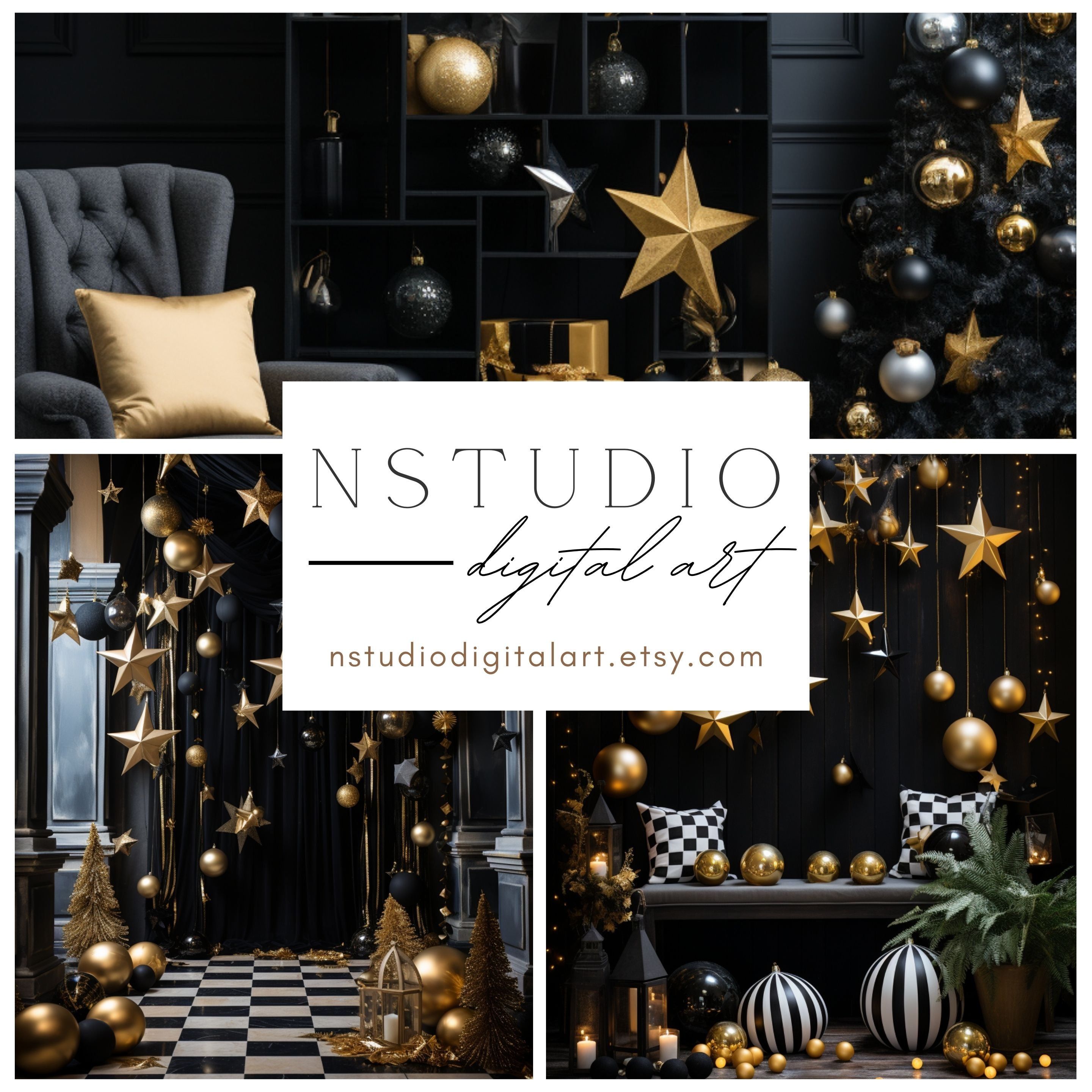 16 Black and Gold Christmas Party Backdrops: Elegant Holiday Photo