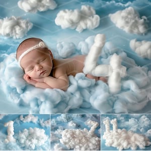 12 fondos digitales para fotografías de los primeros doce meses de tu bebé, accesorios fotográficos de nubes y cielo de algodón, fondos para fotografías de hitos de bebés recién nacidos