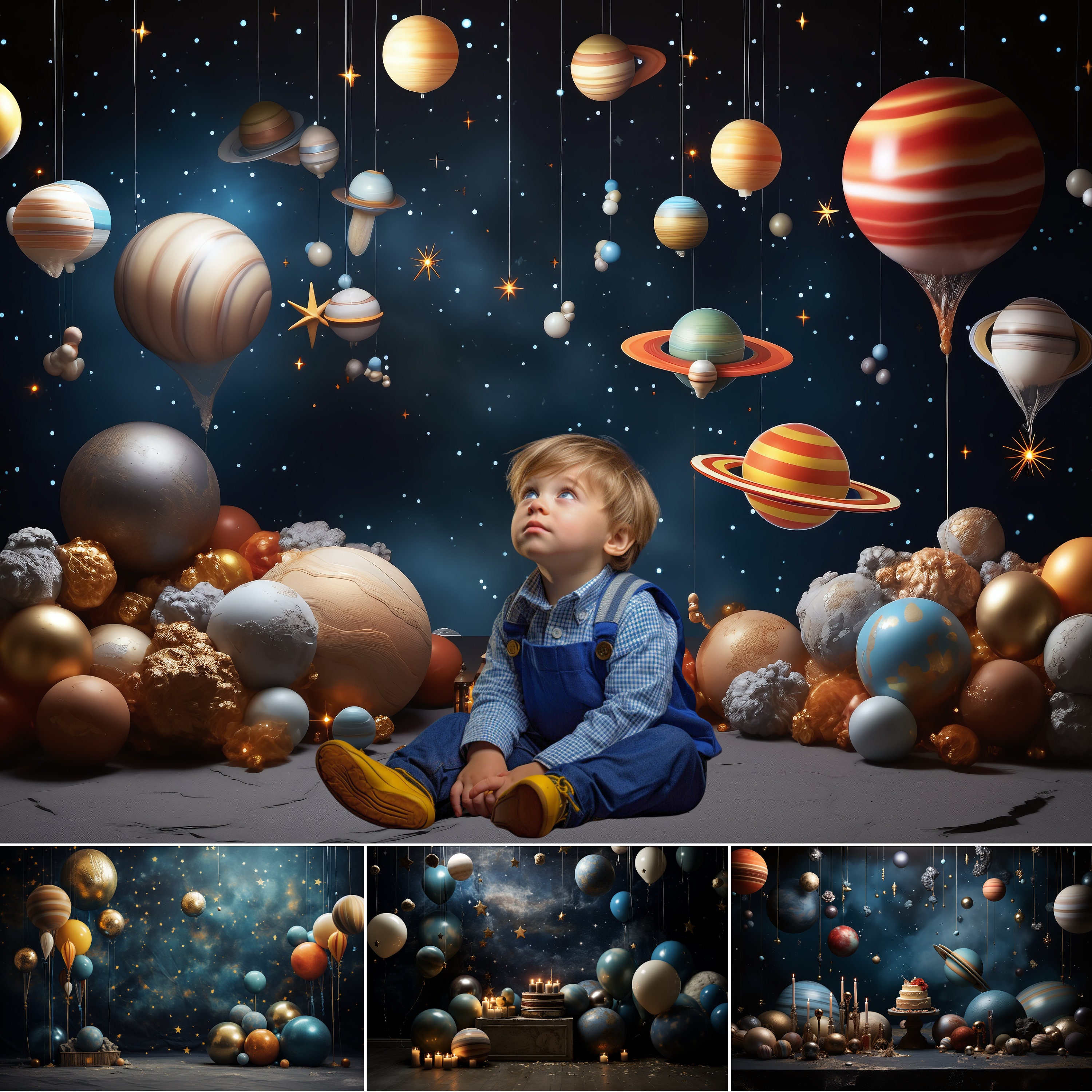 5 Space Birthday Photography Backdrops and 1 Gift | Space Themed Photoshoot | Kids Party Photography Idea | Digital Studio Backgrounds