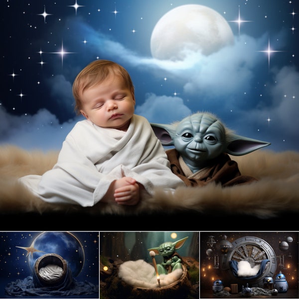 22 Star Wars Style Baby Backdrops | Newborn Photoshoot | Space and Stars Photo Props | Photography Ideas | Studio Digital Backgrounds