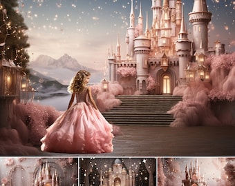 5 Fairy Castle Birthday Photography Backdrops and 1 Gift | Magical Kids Party Props | Digital Studio Backgrounds | Girl Birthday Photoshoot