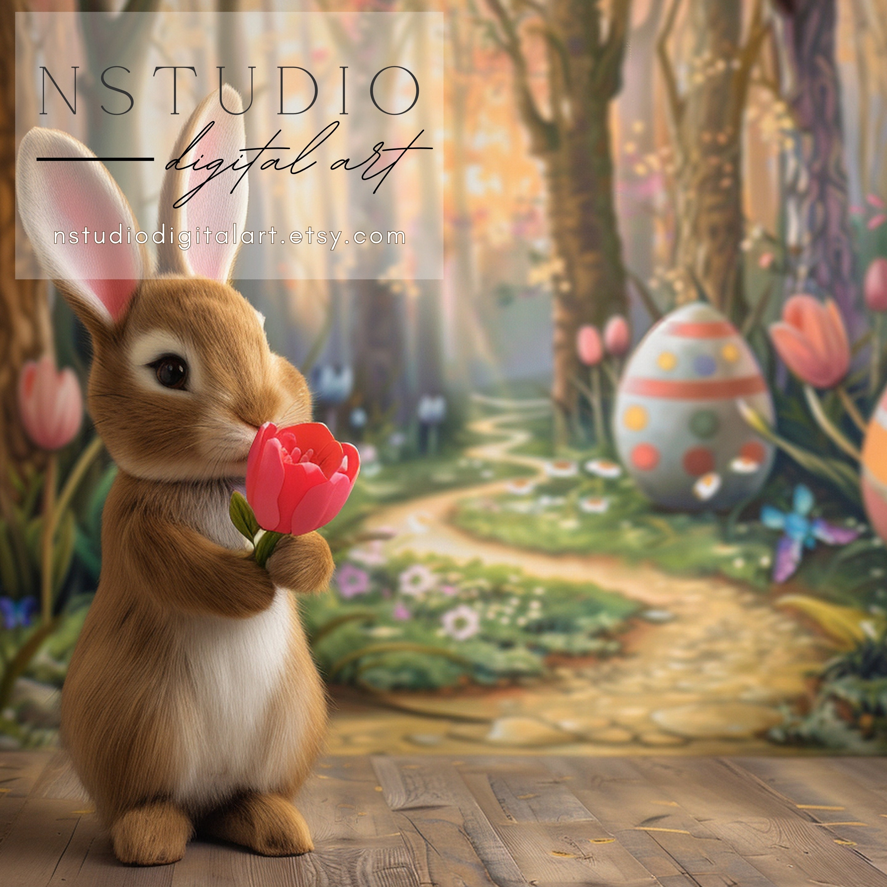 6 Easter Kid Backdrops Bundle With Rabbit Holding Flower Kids Easter ...