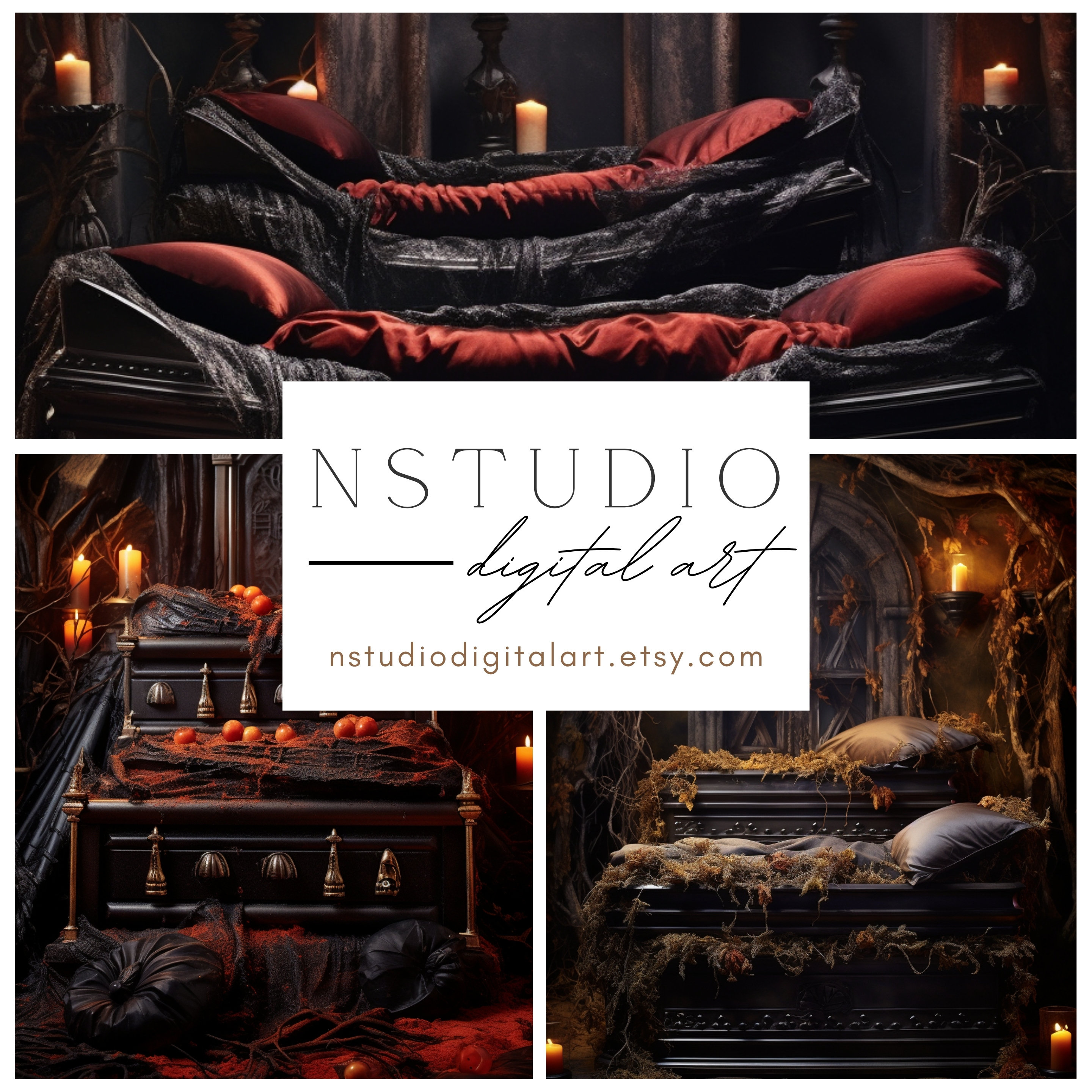 11 Vampire Coffin Halloween Spooky Photography Digital Backdrops