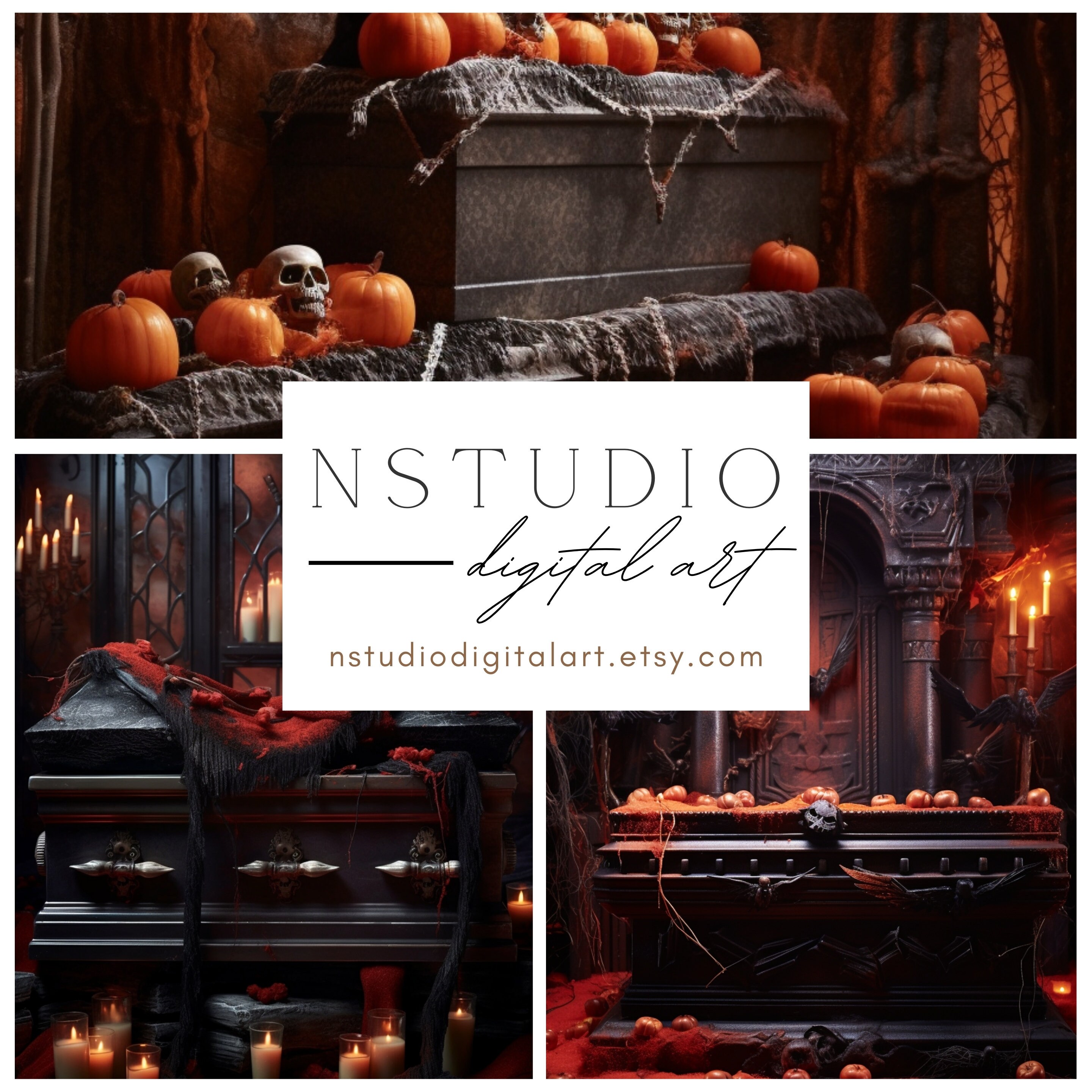 11 Vampire Coffin Halloween Spooky Photography Digital Backdrops