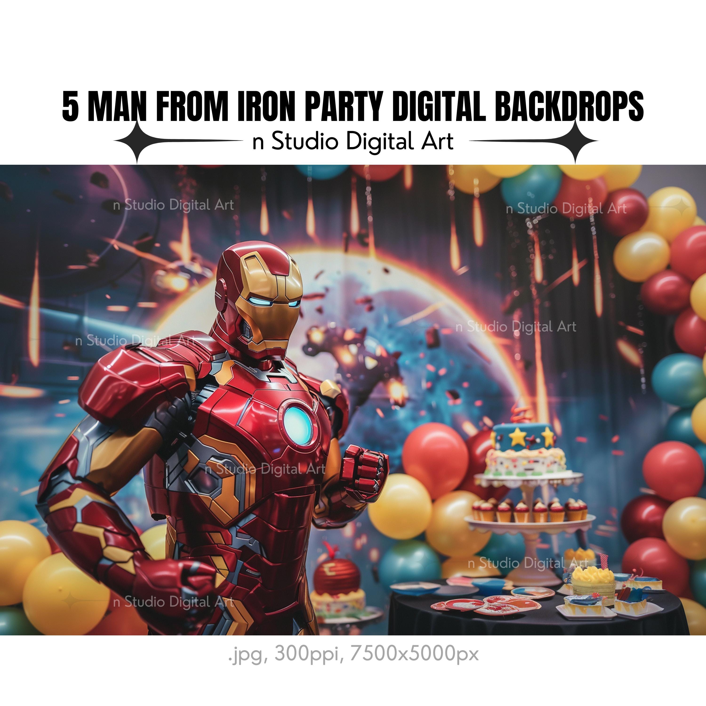 6 Superhero Birthday Digital Party Photo Backdrops Man From Iron, Boys ...