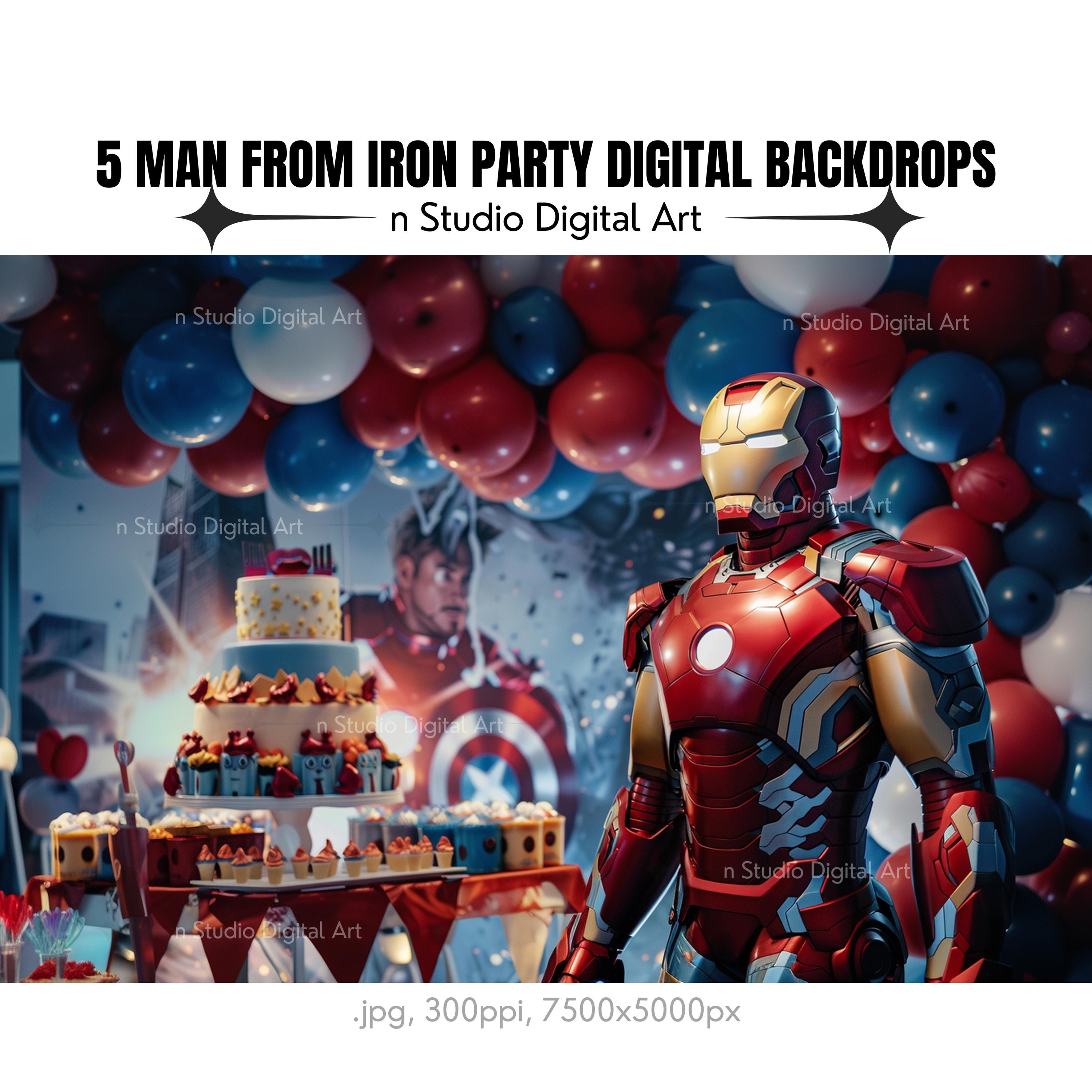 6 Superhero Birthday Digital Party Photo Backdrops Man From Iron, Boys ...