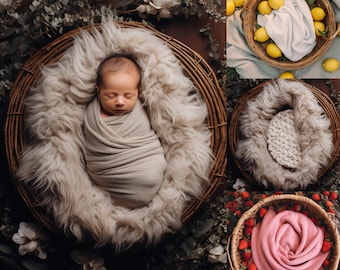 5 Classic Newborn Botanical Basкet Backdrop | Baby Girl Photoshoot | Baby Boy Photo Props | Photography Ideas | Studio Digital Backgrounds