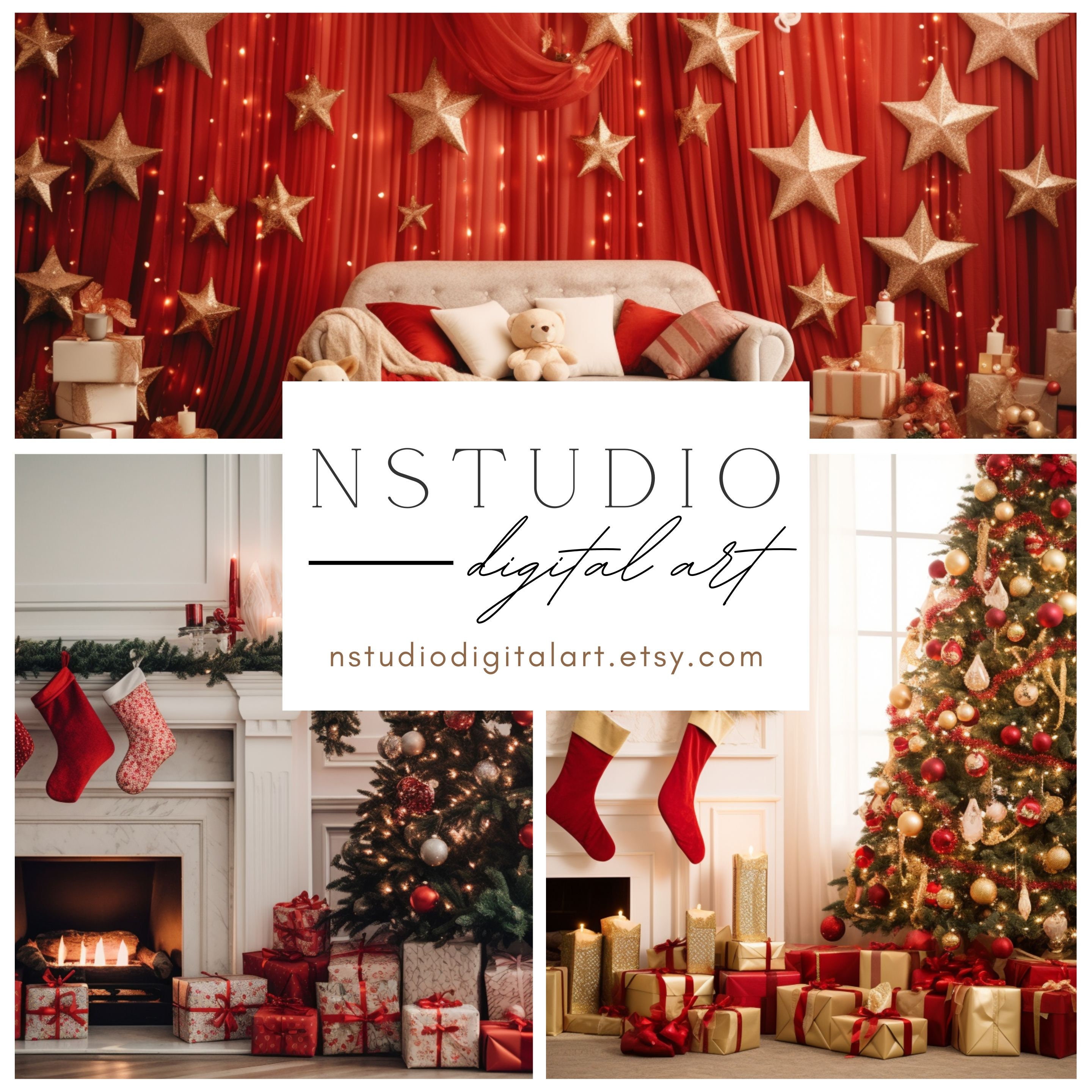 15 Christmas Family Portrait Backdrops: Xmas Room Photography (digital ...