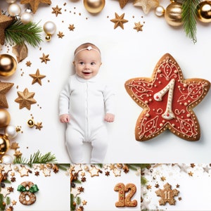 12 Christmas Baby First Twelve Months Photo Backdrops | Xmas Cookie Numbers Photo Props | Milestone Baby Photoshoot | Digital Backgrounds