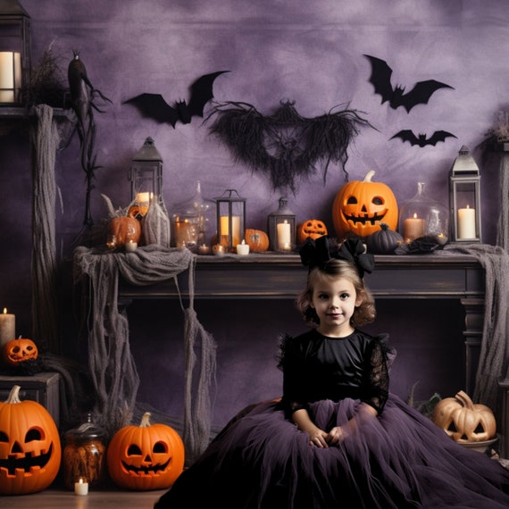 Toile De Fond Photo Halloween Gothique 2.4x1.8 M - Motif Château Effrayant Nuit Citrouille - Pour Studio, Fête, Portrait - 6