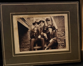 Vintage 1920s Men in Hats Photo, Antique Framed Photograph, Gothic Gallery Wall Decor