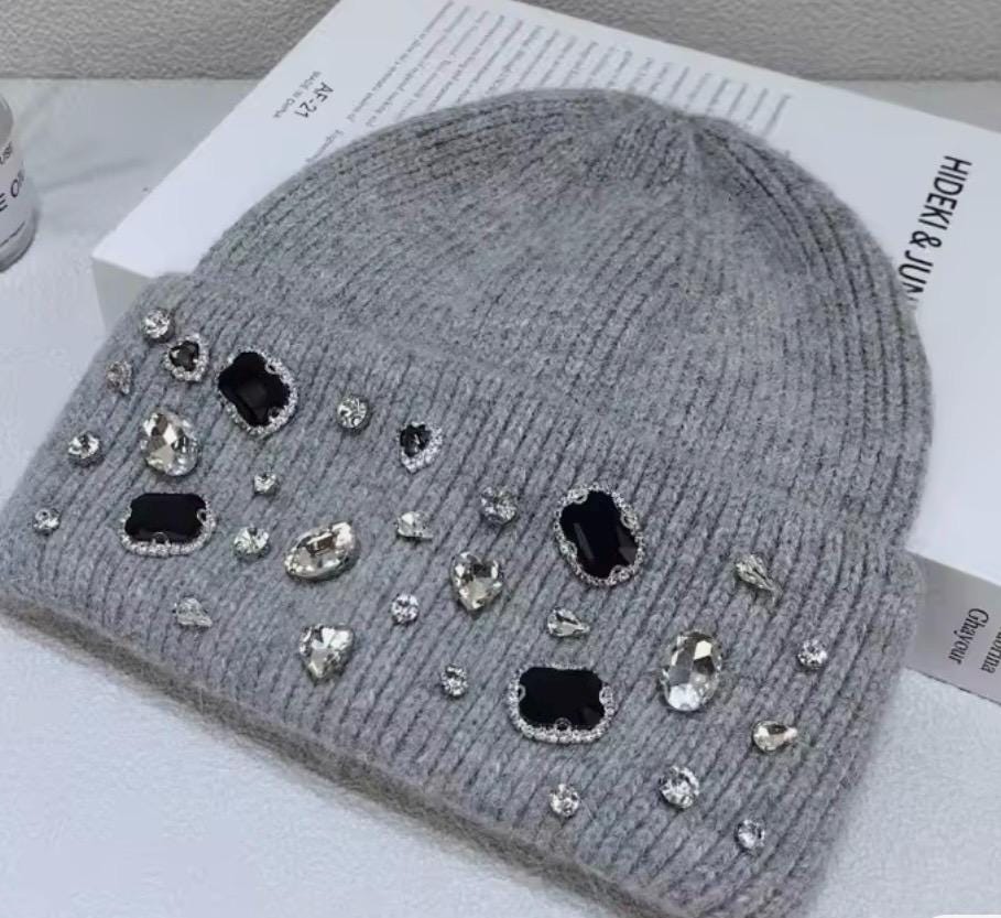 bcbgmaxazria gray beanie hat with jewels BCBGMaxAzria | Accessories | Bcbg Maxazria Black Wool Eye  main image 4