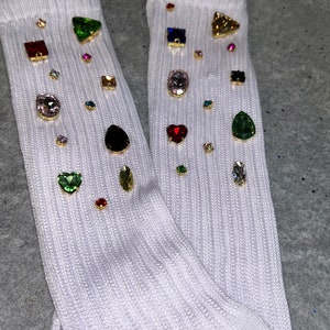 Disco socks .. White socks with multi colors  stones sizes available in Adults  Gemstone Slouch Sock