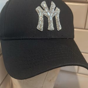 Black Velvet Baseball Cap with Rhinestone NY Logo Black A NY Rhinestone Velvet Caps - Etsy New Zealand main image 3