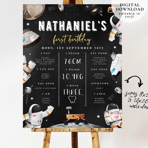 Signe d'anniversaire important de l'espace, affiche de la première année de bébé de l'espace, panneau d'étape important de bébé astronaute du 1er anniversaire, signe du 1er anniversaire de l'espace, 201