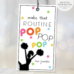 Pom Pom Cheerleader Tag, Cheer Team Printable Tag, Cheerleader good luck tag, Cheer Competition Tag, Cheer Gift ideas, Cheer Tags, 310