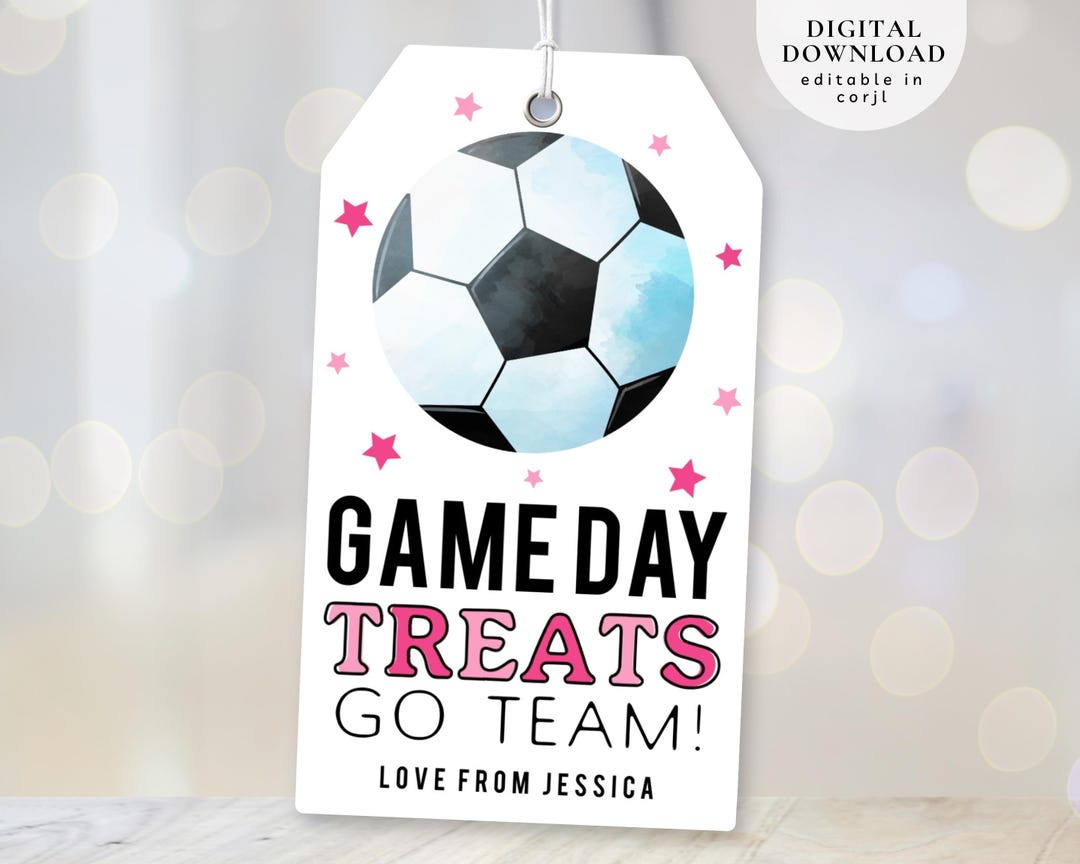 Girls Game Day Treat Tag, Printable Game Day Treat Tag, Soccer Party ...