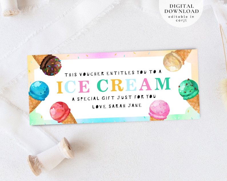 ice cream voucher, dessert tokens, wedding food voucher, birthday party voucher, ice cream token, editable gift voucher, kids gift card, 057 image 1