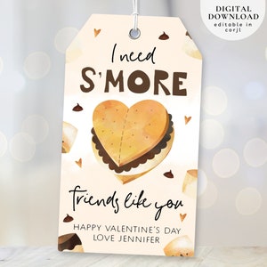 Editable Valentine S’mores Tag, I need S’more Friends Like You tag, Marshmallow Valentines Gift Tag, S’more Classroom Gift Tag, Kids Tag,251