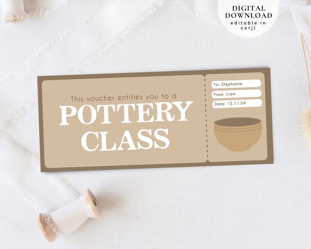 Pottery Class Gift Voucher Certificate Surprise Pottery Etsy
