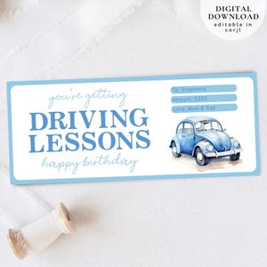 Driving Lessons Gift Certificate, 17th Birthday Driving Lessons Voucher, Learner Driving Gift Card, Driving Lessons Christmas Voucher, 464