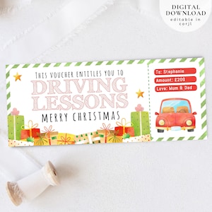 Driving Lessons Gift Certificate, 17th Birthday Driving Lessons Voucher, Learner Driving Gift Card, Driving Lessons Christmas Voucher, 063