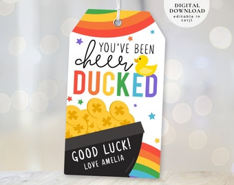 You've been Cheer Ducked Tag, St Patrick’s Day Tag, Cheerleader good luck tag, Cheer Competition Tag, Cheer ideas, Rainbow Cheer Tags, 364