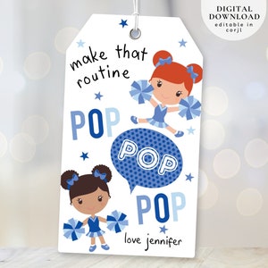 Pom Pom Cheerleader Tag, Cheer Team Printable Tag, Cheerleader good luck tag, Cheer Competition Tag, Cheer Make That Routine Pop Tags, 371