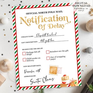 Cadeau de Noël différé modifiable, Notification de retard, Cadeau de Noël tardif, Bon cadeau de Noël imprimable, Cadeau de Noël tardif, 102