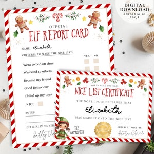 Meisjeselfenrapportkaart, officieel certificaat met mooie lijst, bewerkbare brief Elf leuk rapport, elfrapportkaart aan de kerstman, kerstcertificaat, 101