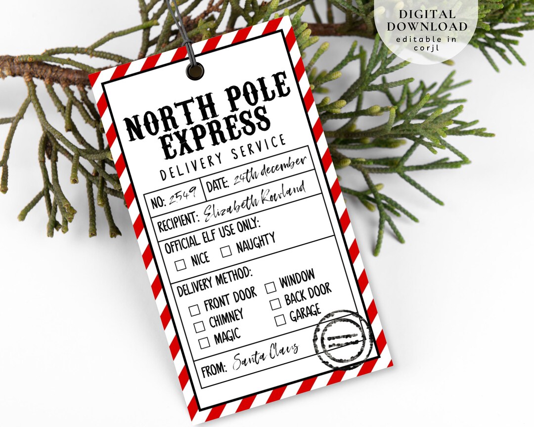 North Pole Express Tag, Express Delivery Tag, Christmas Nice List Tag