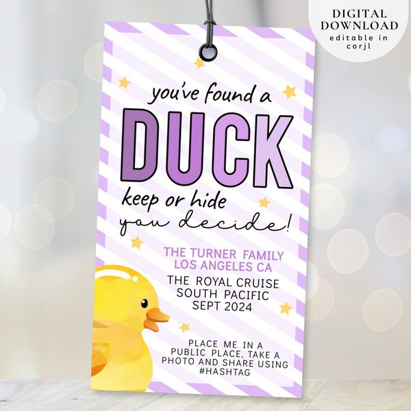 You found a Duck Cruise Tag, Duck Game Printable Tag, Cruise Ship Rubber Duck Game, Duck Hiding Game, Found a Duckie Cruise tag, 307
