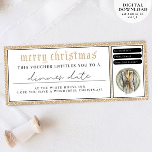Bearbeitbarer Jubiläumsgeschenkgutschein, Abendessen-Date-Weihnachtsgutschein, Restaurant-Geschenkgutschein, Date-Night-Coupon, Überraschungsgeschenk für Paare, 216