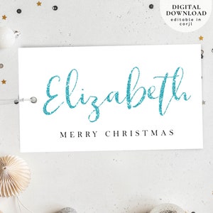 Christmas glitter name Tag, Kids Name Gift Tag, Editable name gift tag, Printable Christmas gift tag, Christmas personalised name label, 135