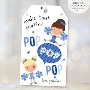 Pom Pom Cheerleader Tag, Cheer Team Printable Tag, Cheerleader good luck tag, Cheer Competition Tag, Cheer Make That Routine Pop Tags, 371