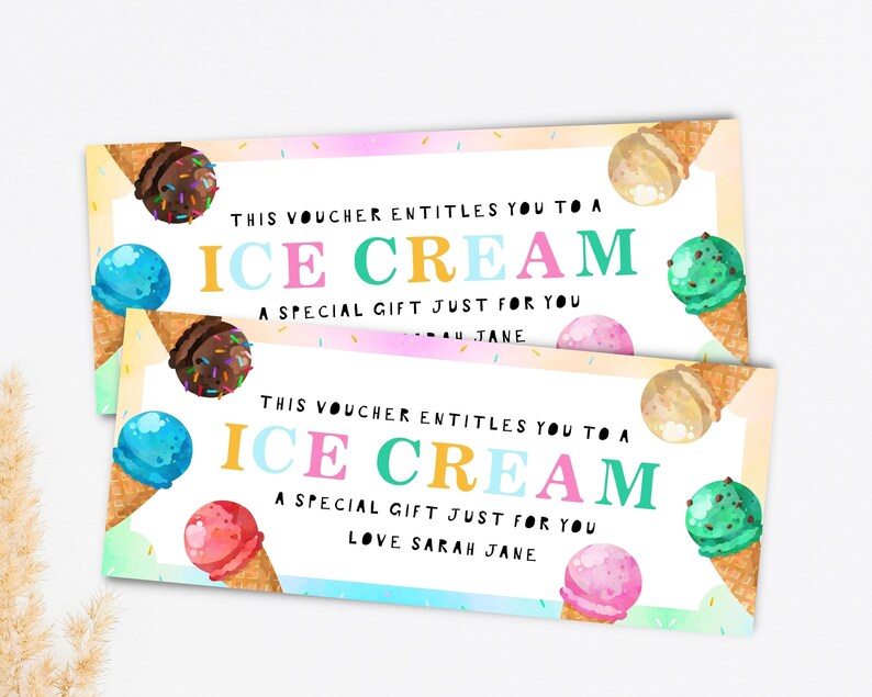 ice cream voucher, dessert tokens, wedding food voucher, birthday party voucher, ice cream token, editable gift voucher, kids gift card, 057 image 2