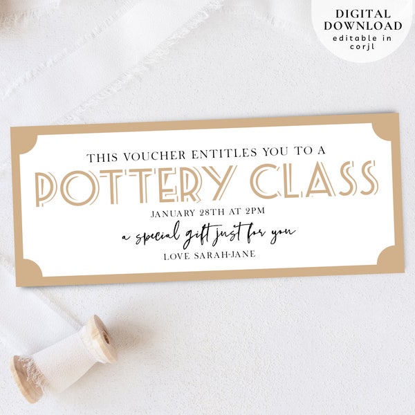 Pottery Class Gift Voucher Certificate, Surprise Pottery Classes Coupon Template, Editable birthday gift voucher, editable gift voucher, 210