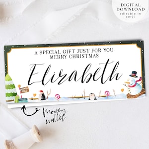 Carteira de dinheiro personalizada, cartão de dinheiro de Natal, carteira de Natal, porta-dinheiro de Natal, carteira de dinheiro editável, cartão-presente para impressão, 080