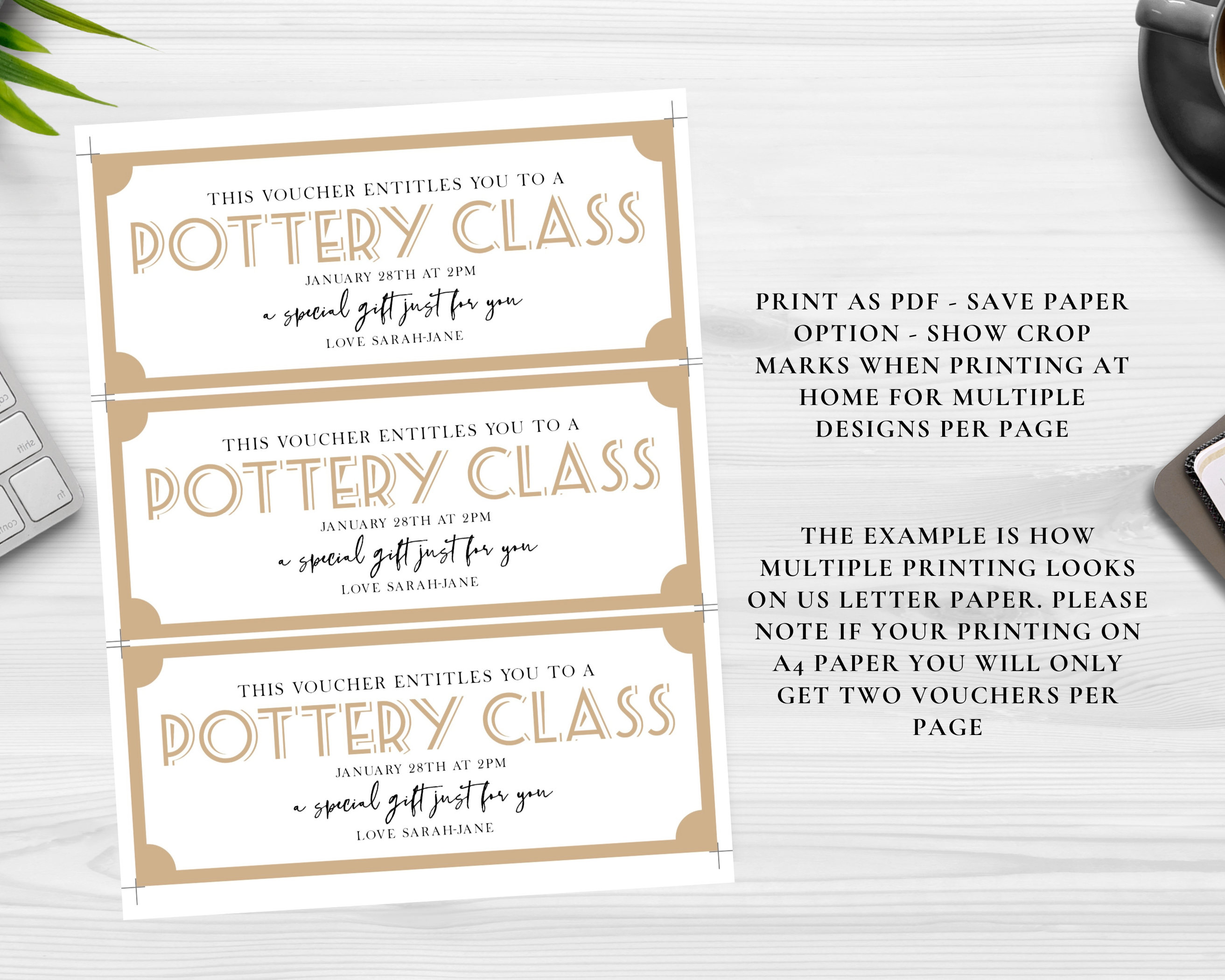 Pottery Class Gift Voucher Certificate, Surprise Pottery Classes Coupon