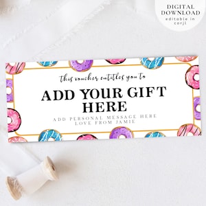 Vale de donut, vales de postre, vale de comida de donut, vale de fiesta de cumpleaños, vale de donut, vale de regalo editable, tarjeta de regalo para niños, 392