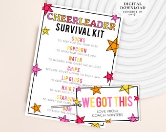 Printable Cheer Survival Kit, Gift Ideas for Cheerleaders, Cheer Team Gift Survival Kit, Cheerleader Tag, Cheerleader good luck tag, 344