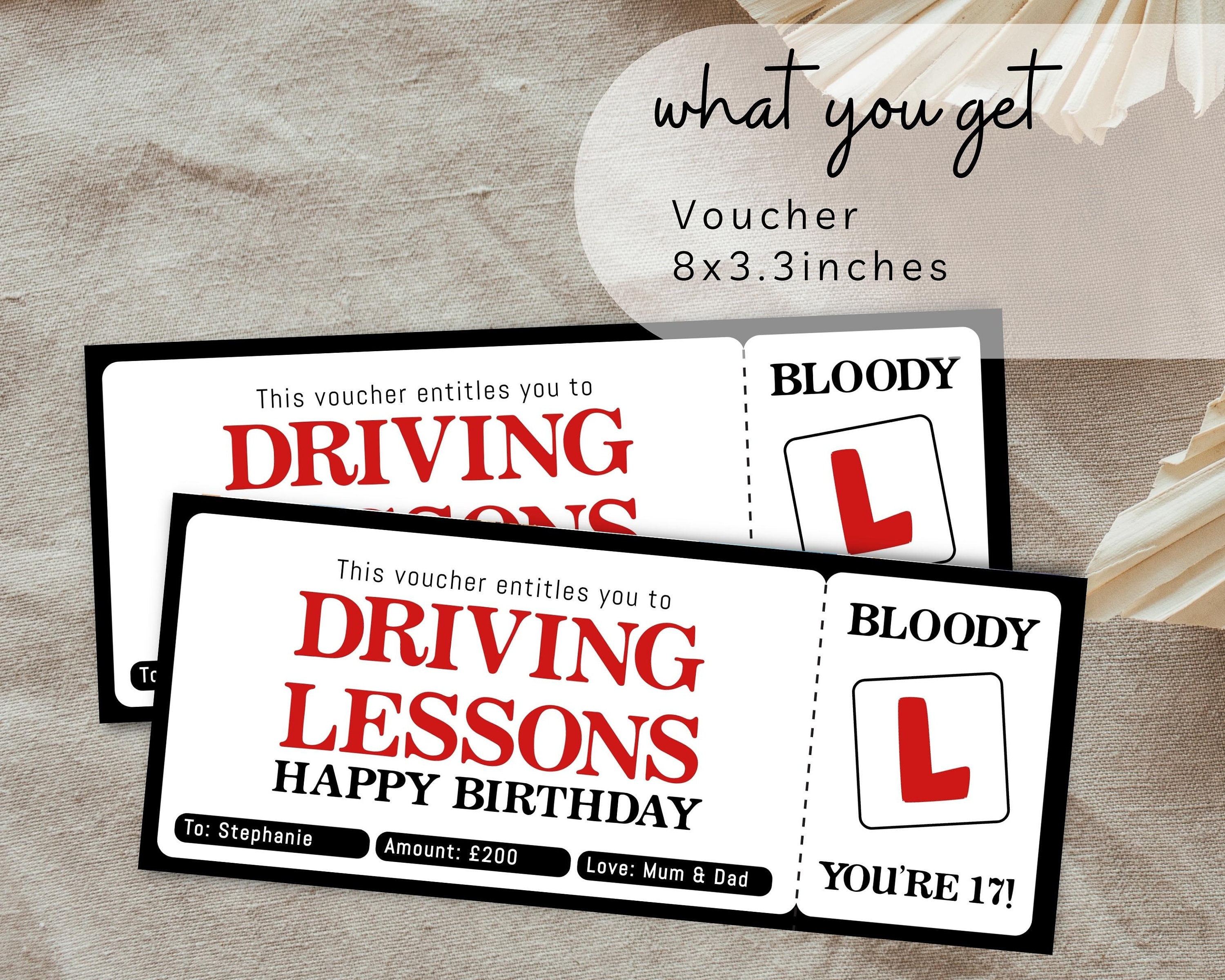 Driving Lessons Gift Certificate, 17th Birthday Driving Lessons Voucher