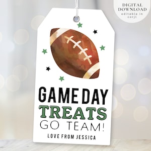 Game Day Treat Tag, Game Day Treat Tag, Football Party Tag, Football Favor Tag, Snack Bag Tag, Football Gift Ideas, Sports Tag, 352