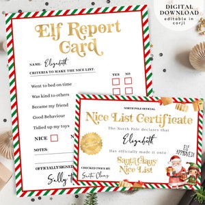 Libreta de calificaciones de niña elfa, Certificado oficial de lista de buenas obras, Carta de informe de buenas obras de elfa editable, Libreta de calificaciones de elfa para Papá Noel, Certificado de Navidad, 102