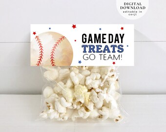 Game Day Treat Bag Toppers, Game Day Treat Tag, Baseball Team Bag Toppers, Baseball Favor Topper, Snack Bag Topper, seal bag Topper, 351