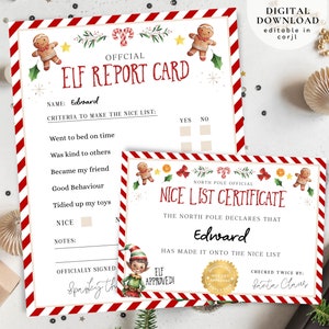 Boletim de elfo menino, Certificado oficial de lista de bons, Carta de bom relatório de elfo editável, Boletim de elfo para o Papai Noel, Certificado de Natal, 101