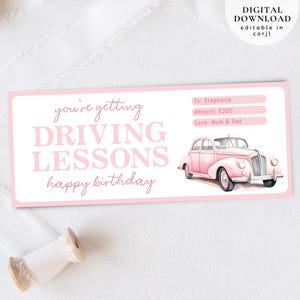 Driving Lessons Gift Certificate, 17th Birthday Driving Lessons Voucher, Learner Driving Gift Card, Driving Lessons Christmas Voucher, 464